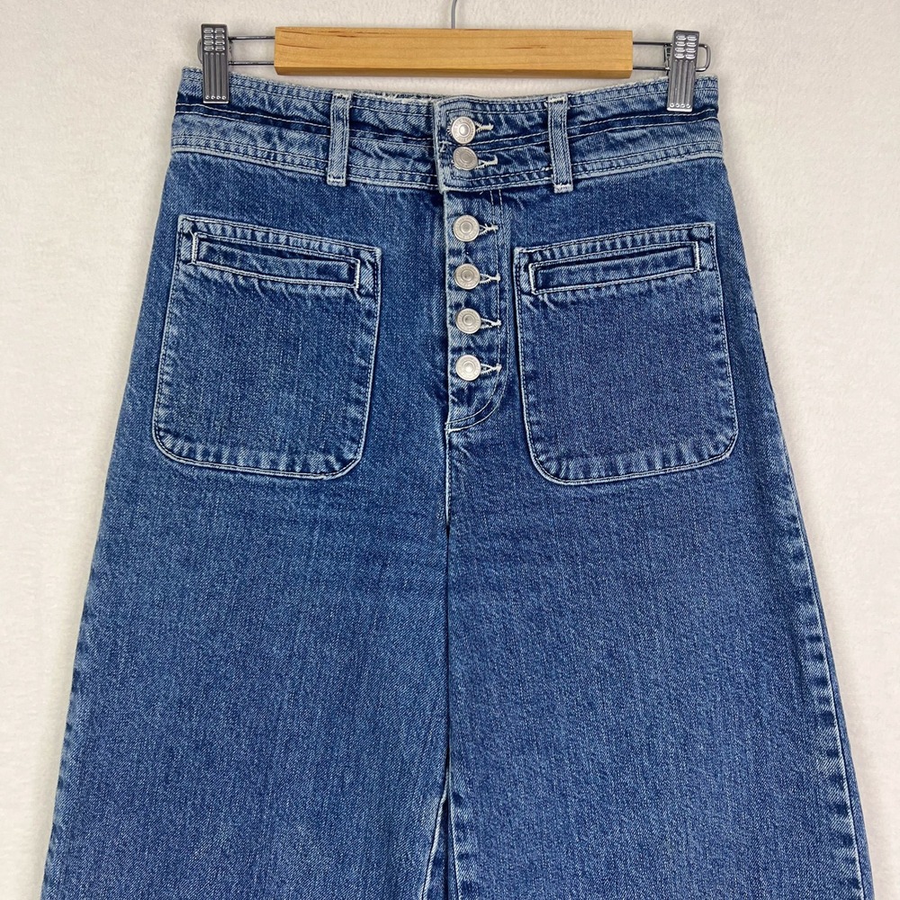 Free People We The Free Indigo Blue Colette High Waisted Wide Leg Jeans Size 26 - Picture 3 of 14